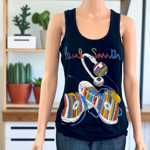 Paul Smith Women’s Black with Signature Stripe Rhinestone Chuck Taylor Tank Top - Picture 2 of 16
